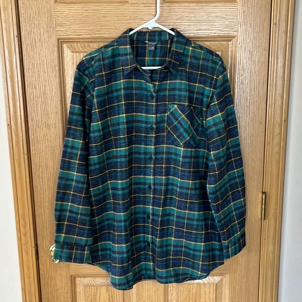 NWT Eddie Bauer Hemplify Plaid Flannel Shirt Medium Tall MT‎